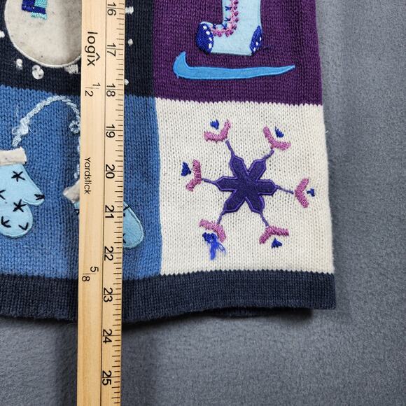 Vintage All Points Womens Knit Vest Large Full Zip Blue Purple Winter Holiday - Picture 6 of 7